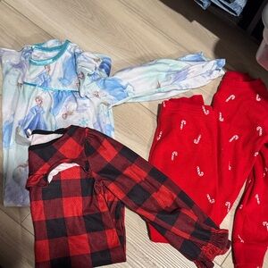 Frozen, Red and Black Plaid Shirt with Red Candy Cane Pajama Set girls